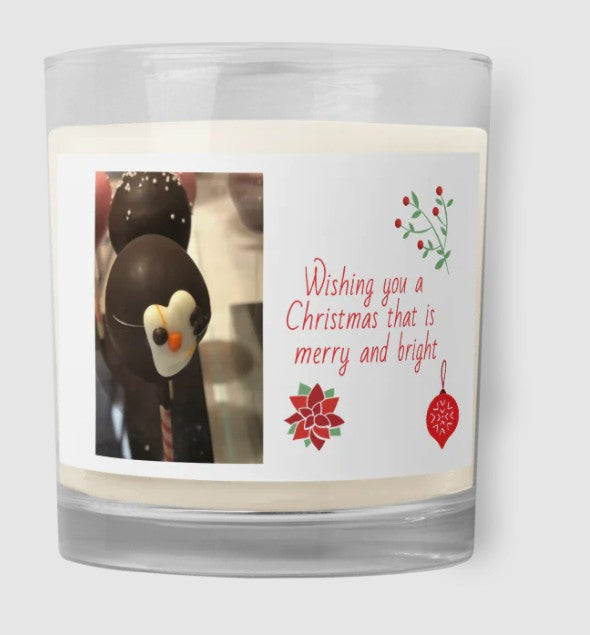 Glass Jar Soy Wax Candle - Christmas Cake Pop, Penguin