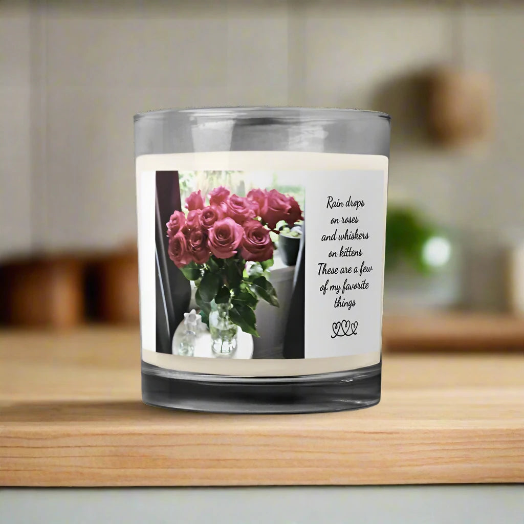 Glass Jar Soy Wax Candle - "Rain Drops on Roses"