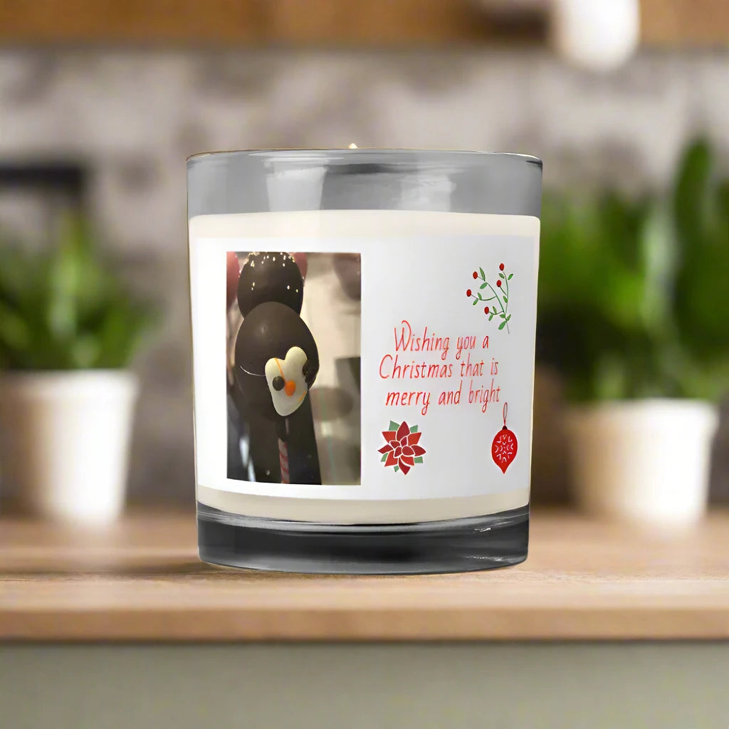 Glass Jar Soy Wax Candle - Christmas Cake Pop, Penguin