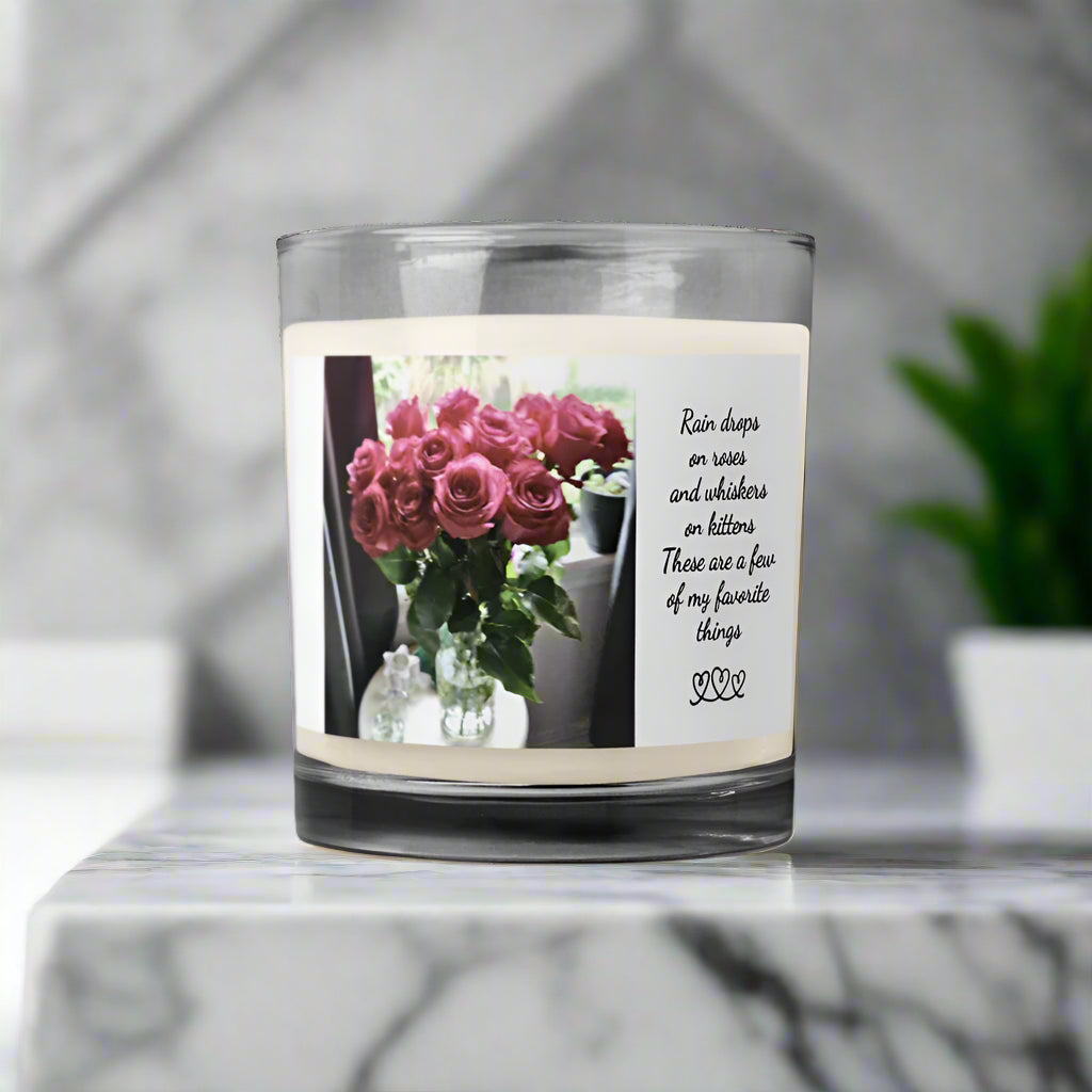 Glass Jar Soy Wax Candle - "Rain Drops on Roses"