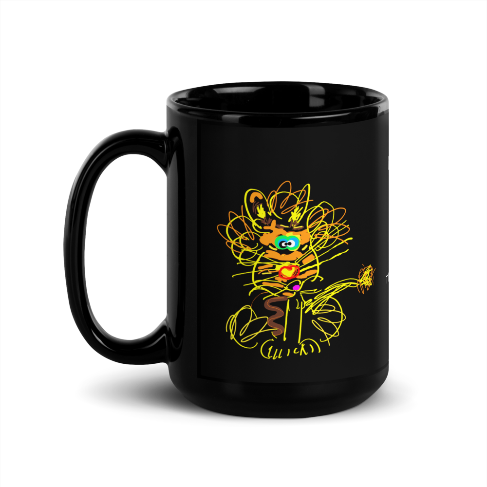 15 oz Leo Doodle Black Glossy Mug, Ceramic - The Doodle Club