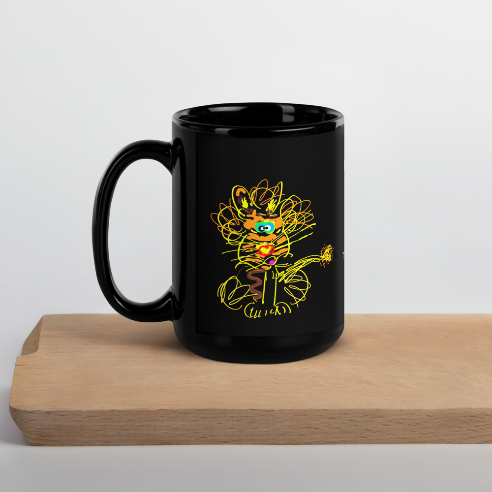 15 oz Leo Doodle Black Glossy Mug, Ceramic - The Doodle Club
