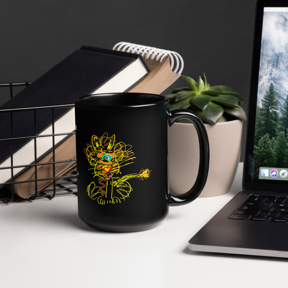 15 oz Leo Doodle Black Glossy Mug, Ceramic - The Doodle Club