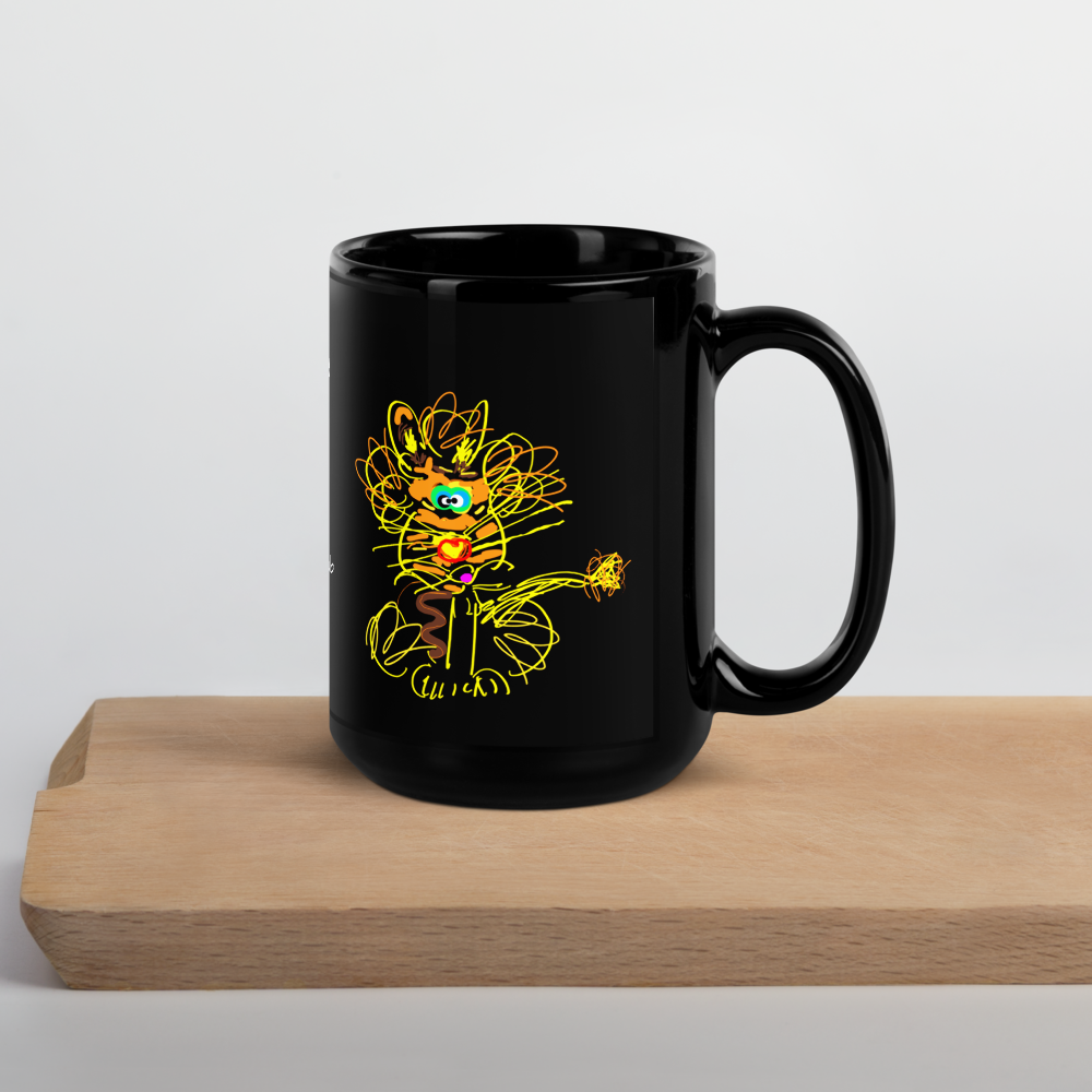 15 oz Leo Doodle Black Glossy Mug, Ceramic - The Doodle Club