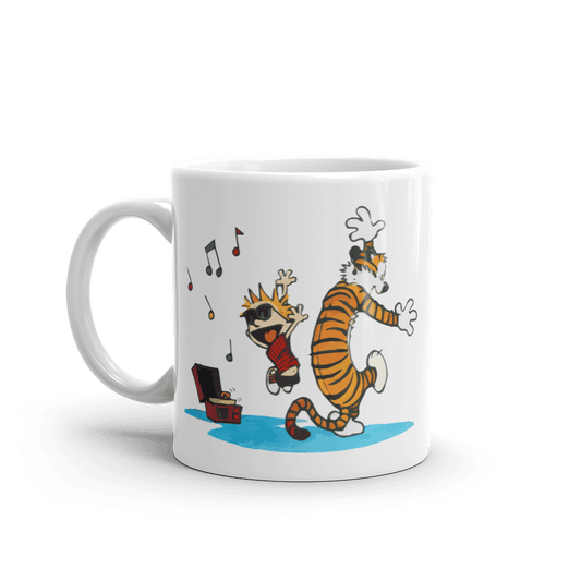 Calvin and Hobbes Dancing With Record Player Mug