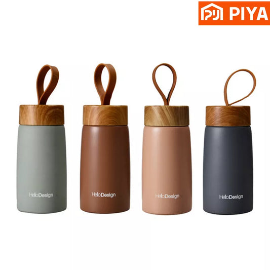 Double Wall Insulated Thermos 304 Stainless Steel Vaccum Flask Outdoor Portable 280ml Wood Water Cup Mini Vacuum Water Bottle