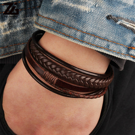 Men's Braided Rope Leather Bracelet with Magnetic Clasp