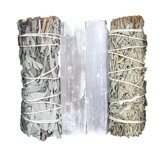 Cleansing Kit - White Sage, Selenite Sticks, Blue Sage 4