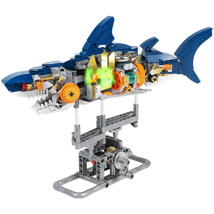 Mechanical Shark Building Set with Stand & Lights - Kids & Adults